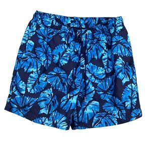 Lands' End Swim Trunks Blue Leaf Print Quick Dry Swim Shorts Mens Tropical‎
